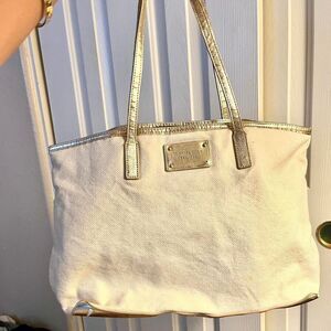Michael kors Women's Cream and White canvas tote Bag